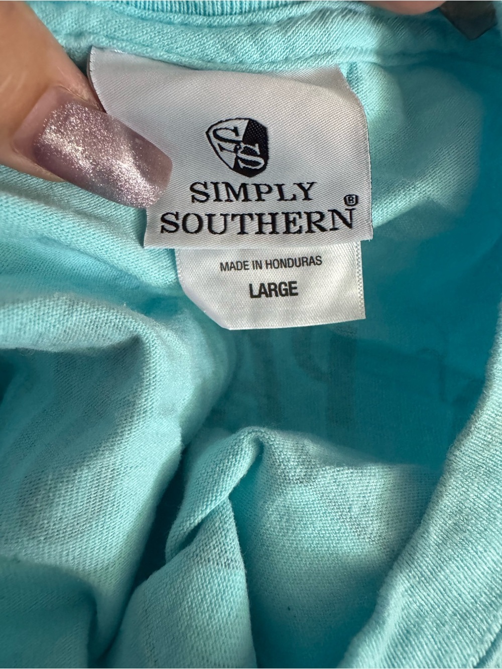 Simply Southern Mint Blue Long Sleeve Tee with Pink Logo - Picture 6 of 6
